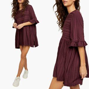 Free People Maroon Take a Spin Oversized Babydoll Tunic